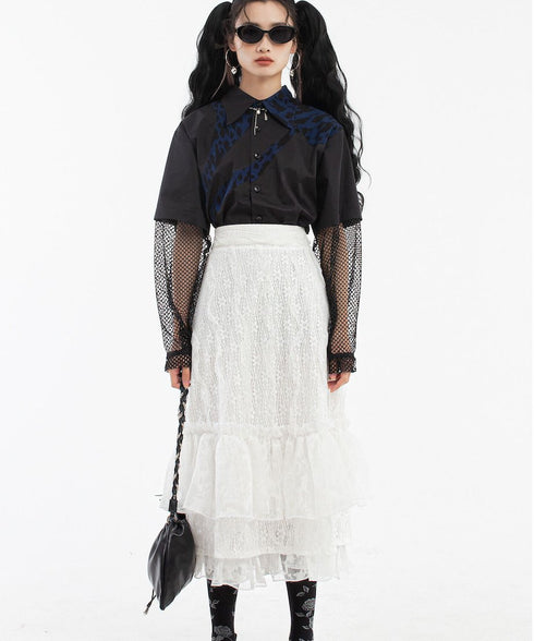Sleeve Mesh Blouse